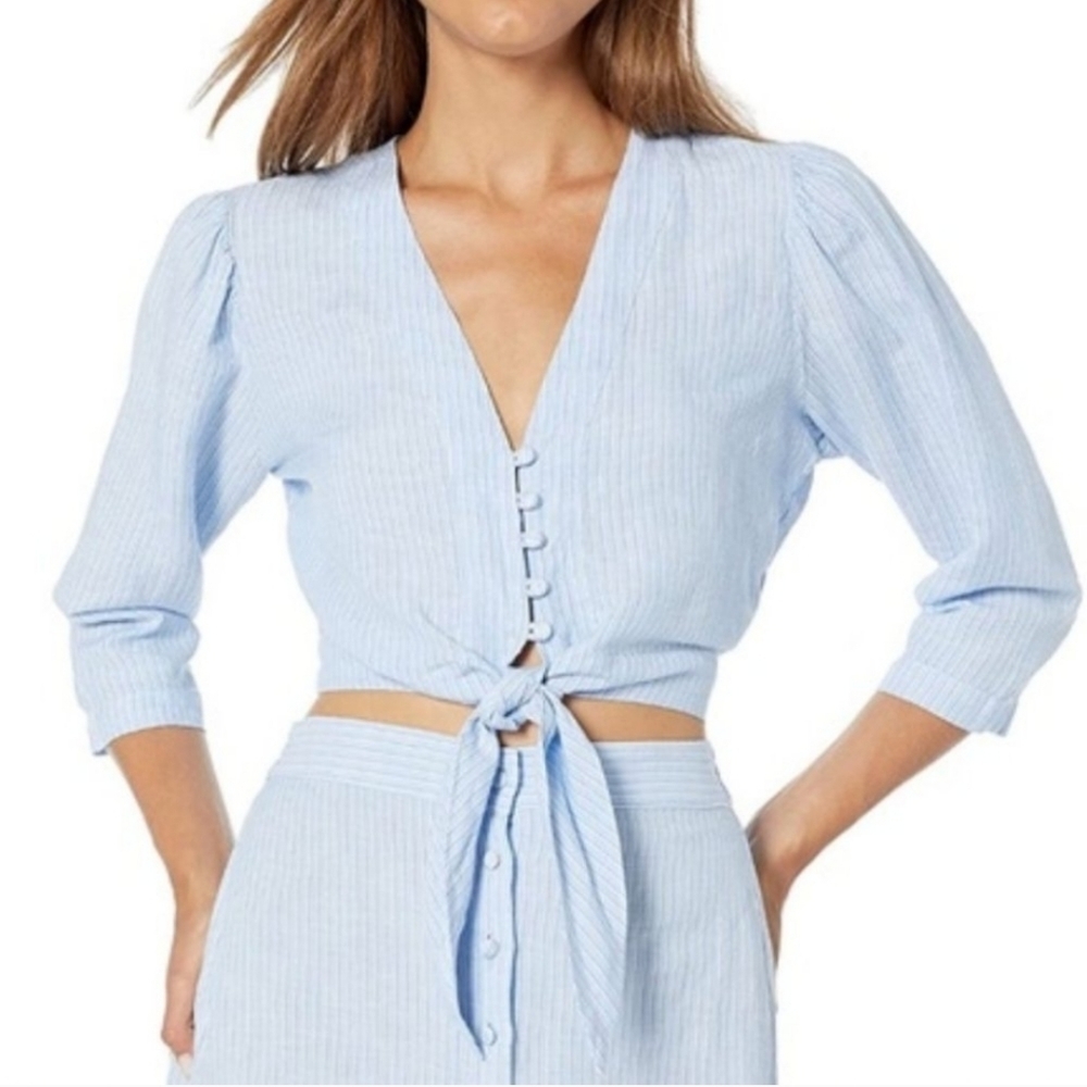 NWT Blue Striped Tie Front Irving Place Crop Top